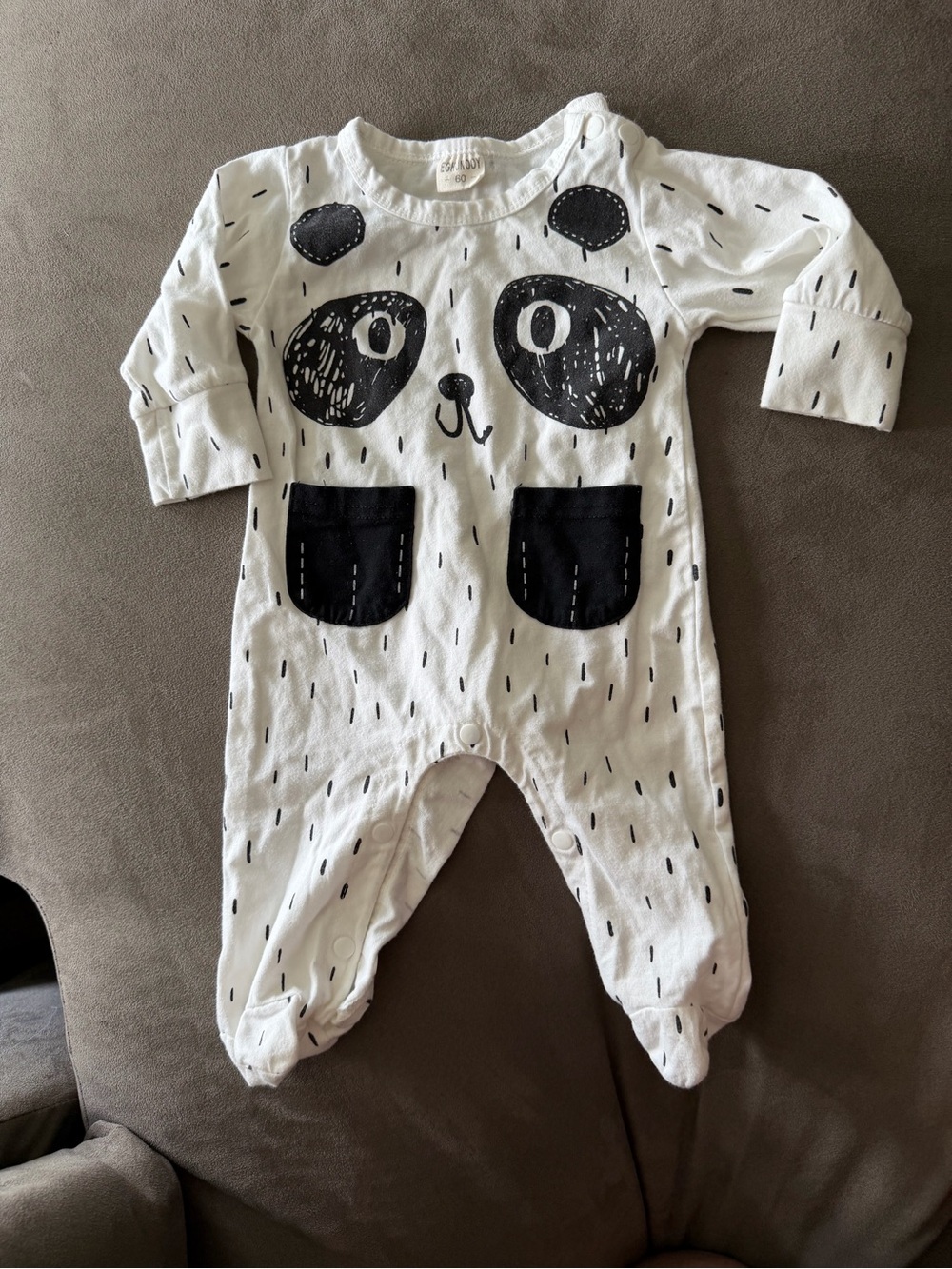 Panda Print White & Black Baby One-Piece Button Sleeper